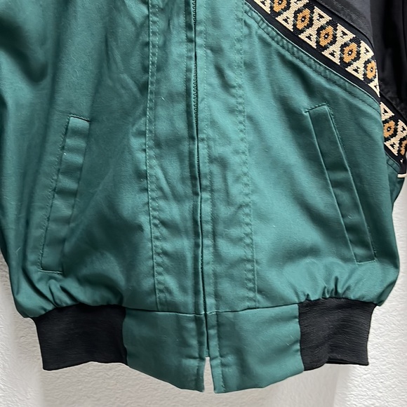 Vintage Aztec Bomber Jacket 80s 90s Streetwear Tribal Black Green Vtg Rare - Picture 5 of 13